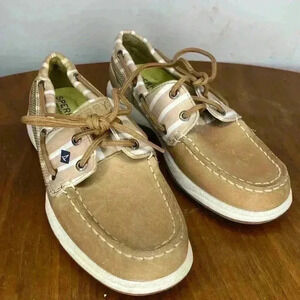 Sperry Angelfish Boat Shoes Size 5 Tan / Beige Striped (  Model STS95676 )